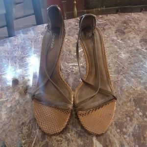 Calvin Klein Bronze Leather Snake Strappy Sandals
